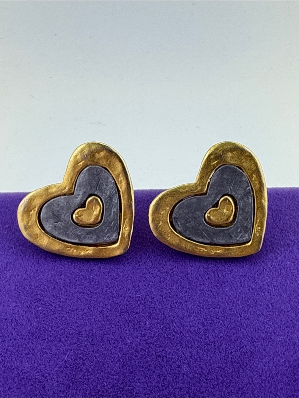 💛 Brutalist Gold & Gun Metal Heart Stud Earrings